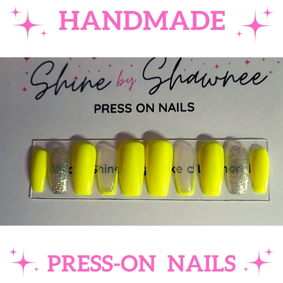 Handmade Luxury Press-On Nails | Sturdy & Reusable | LEMON LIME - Picture 1 of 10